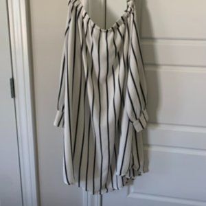 Black and White Striped Off-The Shoulder Dress